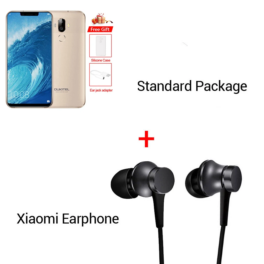 Gold N Earphone Мобильный телефон Oukitel U18, 5,85 дюйма, 21:9, полный дисплей, распознавание лица, MT6750T, четыре ядра, Android 7,0, 4 Гб ram, 64 ГБ rom, 4000 мАч, 16 МП - Цвет: Gold N Earphone