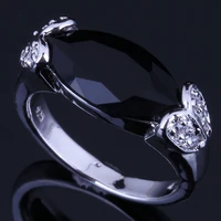 unusual marquise black cubic zirconia white cz silver plated ring v0655