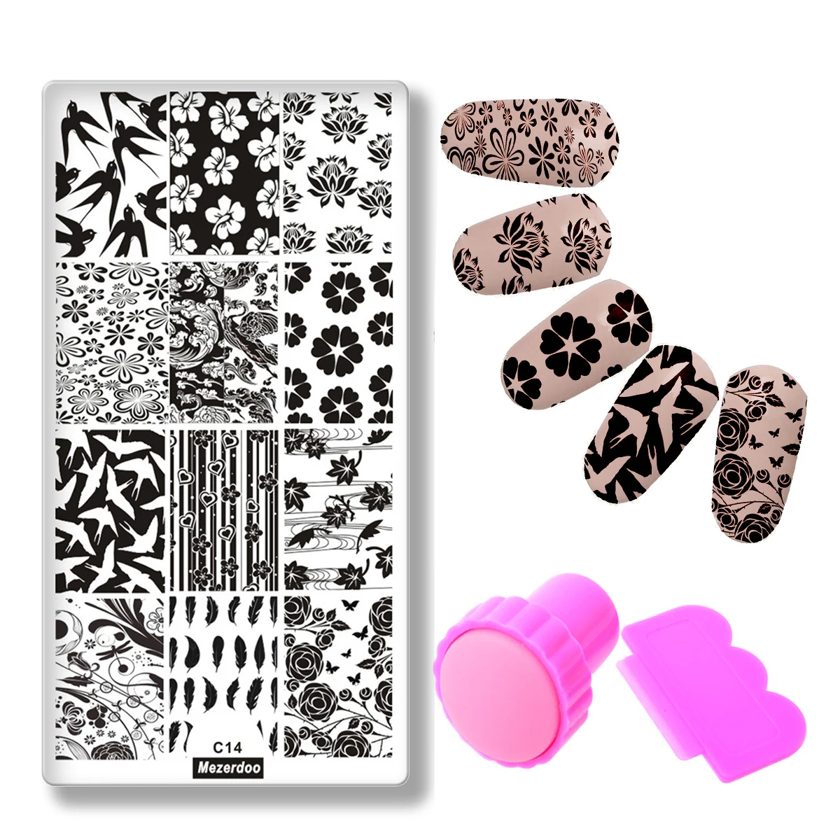 Цветочный набор штампованных пластин для ногтей в полоску стемпер дизайна