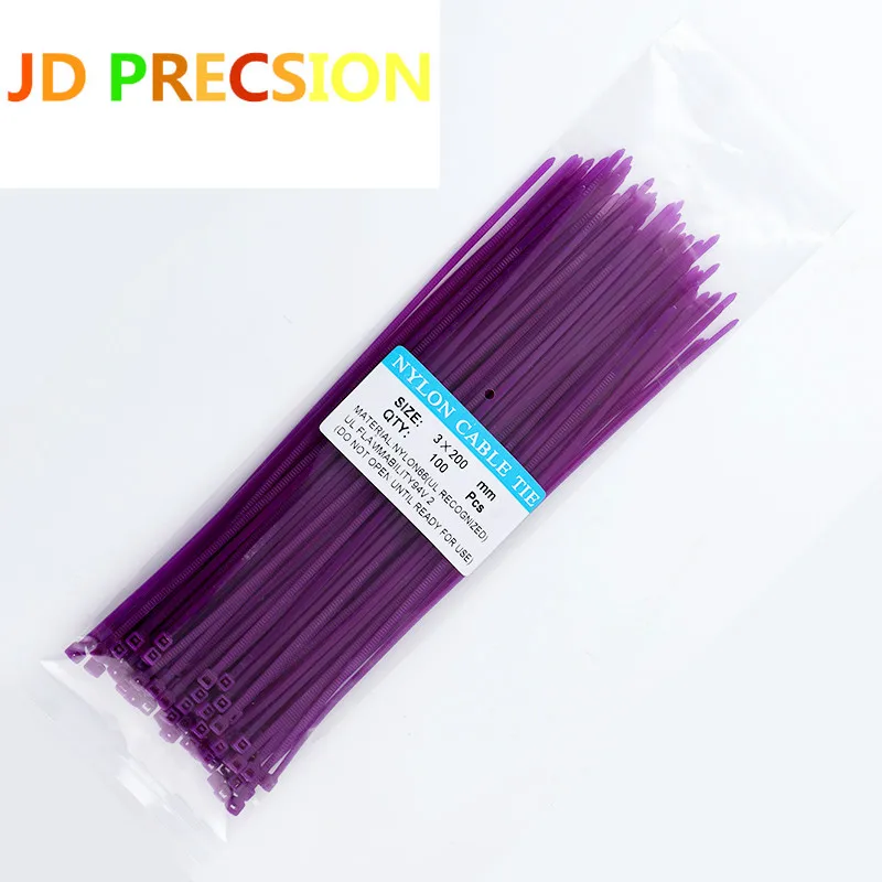 purple 2,5/200 мм 100 шт цветные застежки-молнии 8 дюймов Пластиковые самофиксирующиеся нейлоновые закручивающиеся крючки и петли кабельные стяжки 8 кг проволочные связывающие ремни - Цвет: purple