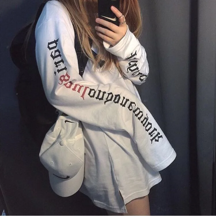 Для женщин с рисунком футболка буквами Сезон осень спорообразующий Harajuku