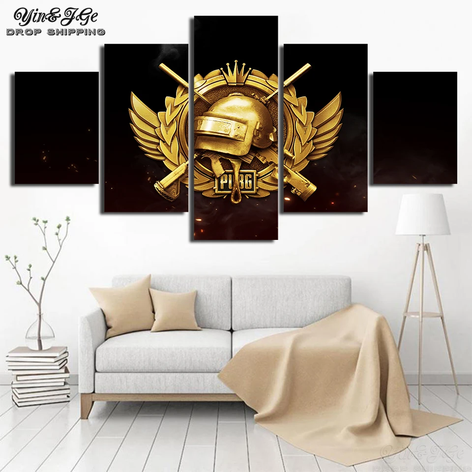Печать на холсте Живопись настенная живопись плакат 5 Панель Pubg логотип видео