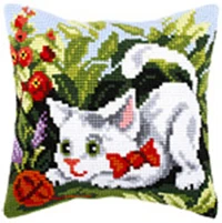 Cat 02 DIY Набор для рукоделия Подушка с вышивкой из акриловой пряжи Гобелен Холст Подушка спереди вышивка крестом наволочка - Цвет: Темно-серый