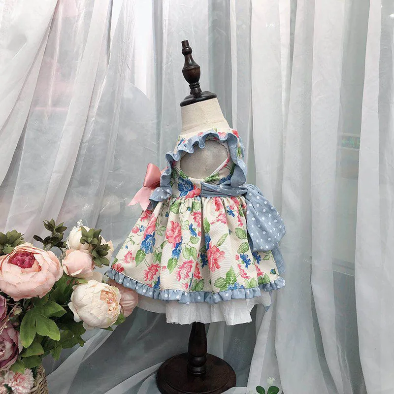 Летнее кружевное платье принцессы с цветочным узором для девочек винтажное