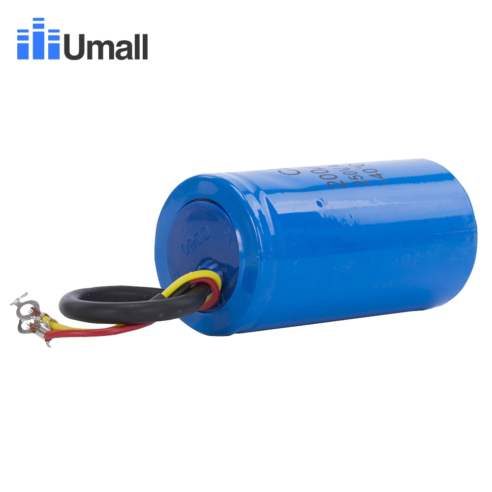 CD60 200 мкФ 250V AC пусковой конденсатор для сверхмощного электрического двигателя Воздушный компрессор красный желтый два провода
