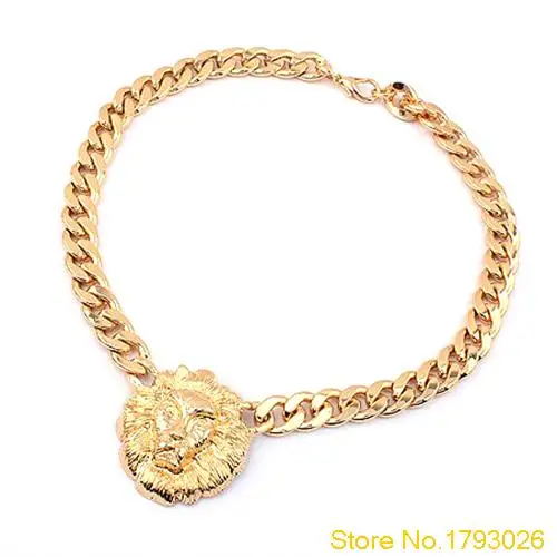 Женская мода Золото Плоским Сеть Choker Львиная Голова Ожерелье для Партии Клуба