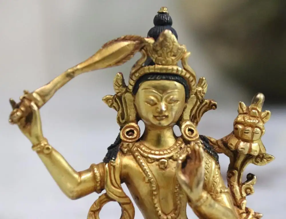 Китайский храмовый позолоченный бронзовый Манджушри Бодхисаттва Гуань Инь Кван