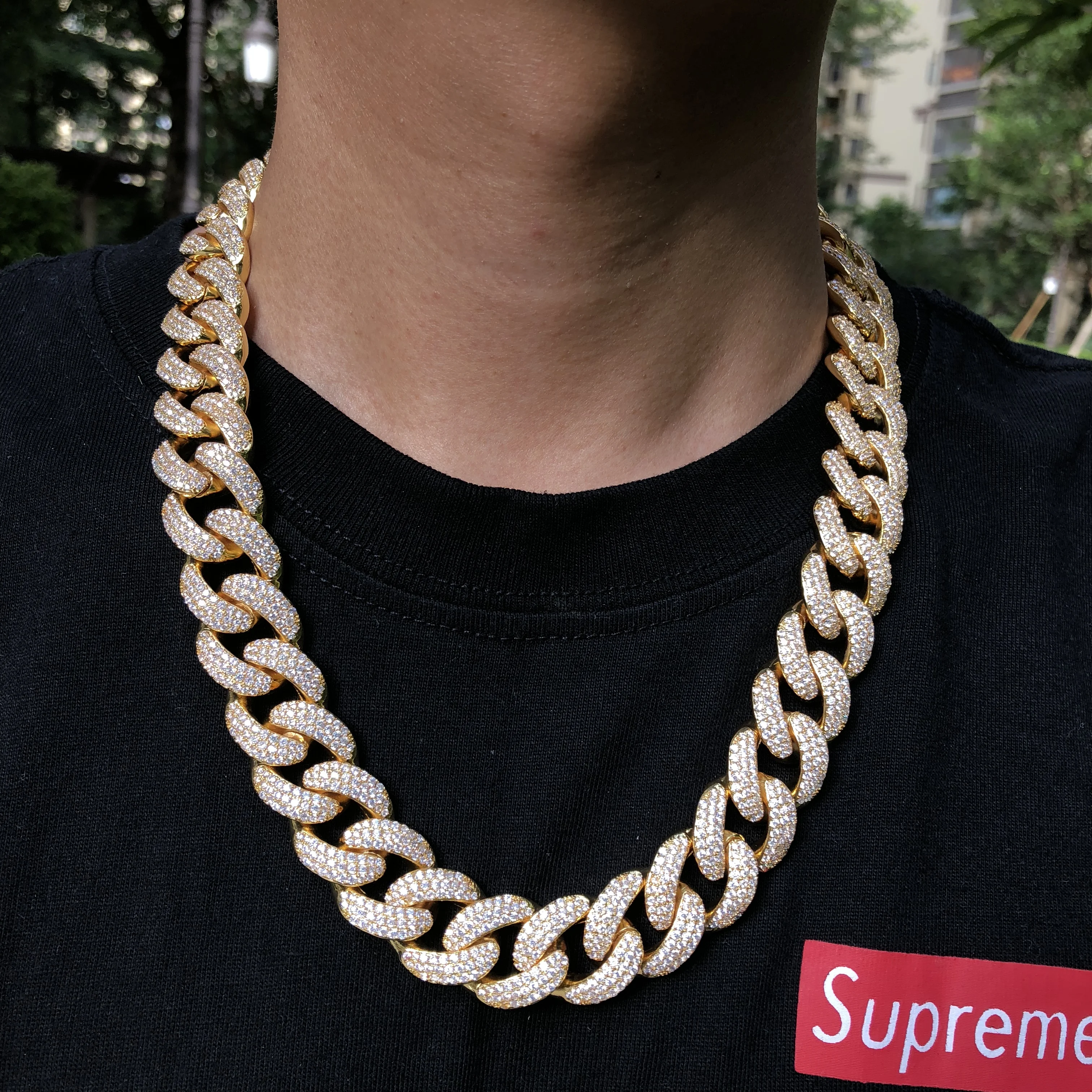 19 мм позолота и белое покрытие хип-хоп кубинский звеньевой цепь