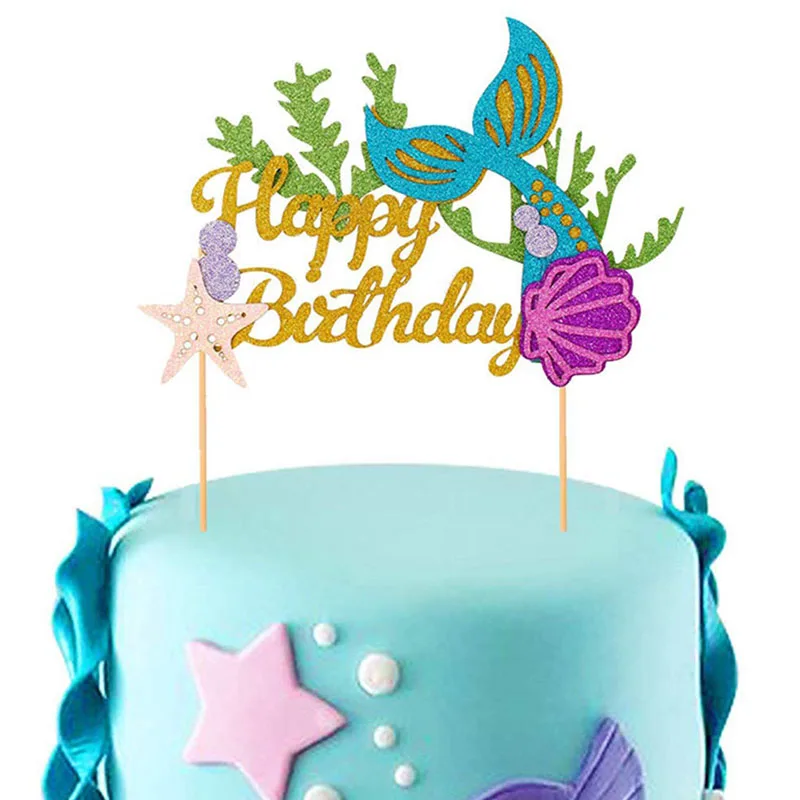 1pcs mermaid topper Русалки аксессуары для вечеринки, дня рождения торт Топпер для маленьких мальчиков девочки; Дети сувениры Русалка Вечерние тема поставок - Цвет: 1pcs mermaid topper