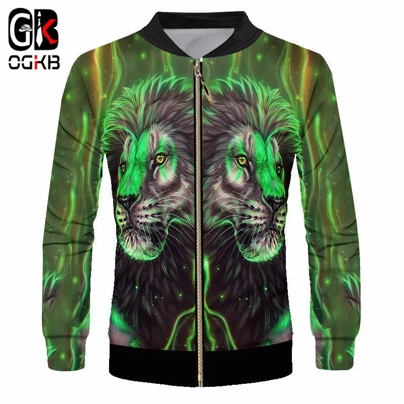

OGKB 2018 Новинка 3d принт зеленый лев Король куртки крутые пальто с длинным рукавом Повседневный Спортивный костюм уличная одежда