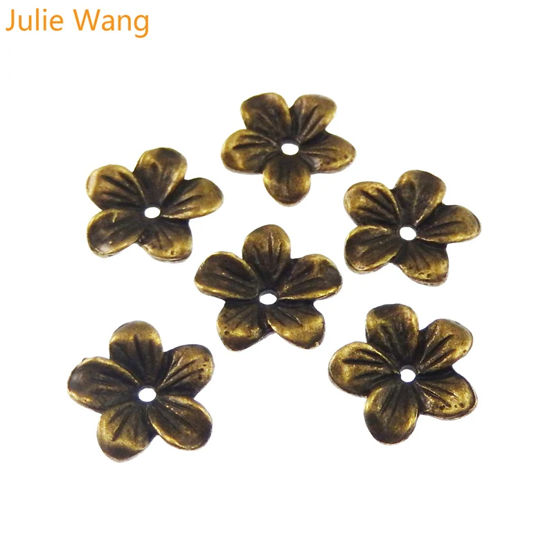 Julie Wang 60 шт./лот Античная бронзовая бусина в форме цветка из сплава Подвески для