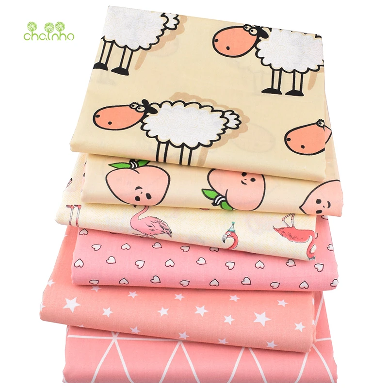 

Chainho,6pcs/Lot,Sheep & Peach Series,Printed Twill Cotton Fabric,Patchwork Cloth,DIY Sewing&Quilting Material For Baby&Children