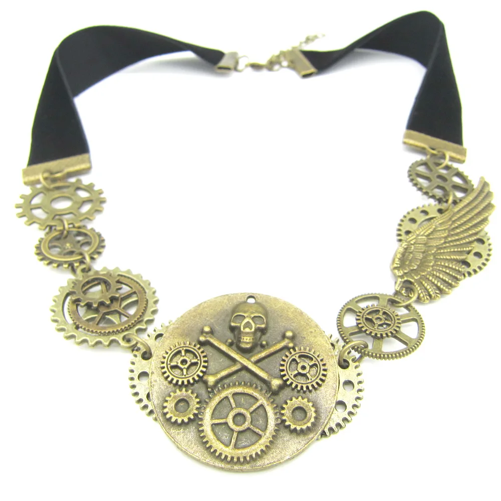 Новинка 2019 короткое бархатное ожерелье в стиле стимпанк с изображением черепа из