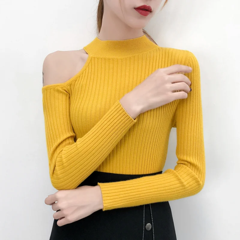 SEXMKL, женские пуловеры, свитер,, корейские, зимние, вязанные, Осенние, свитера, модные, вязанные, сексуальные, с открытыми плечами, элегантные, женские топы