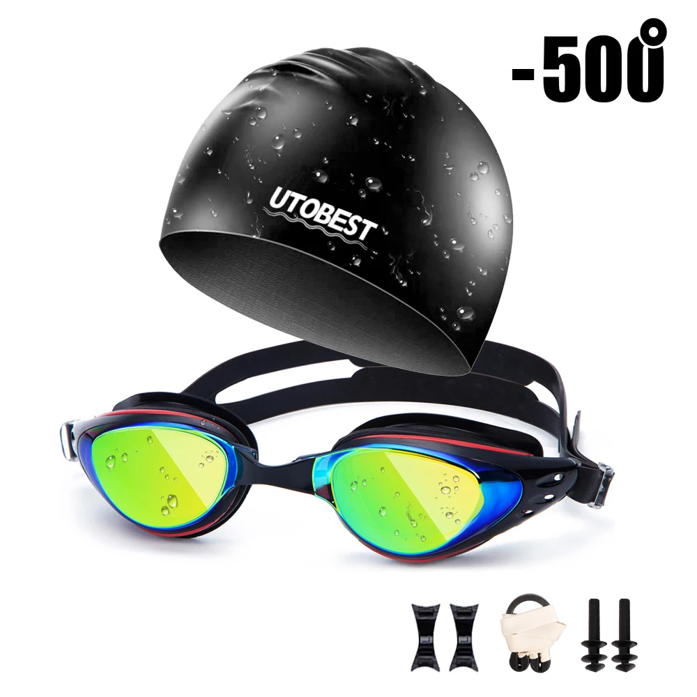 500 black set UTOBEST оптические очки для плавания Анти-туман мужские Плавание ming очки Защита от ультрафиолетовых лучей регулируемые близорукость Плавание очки Плавание ming кепки - Цвет: 500 black set