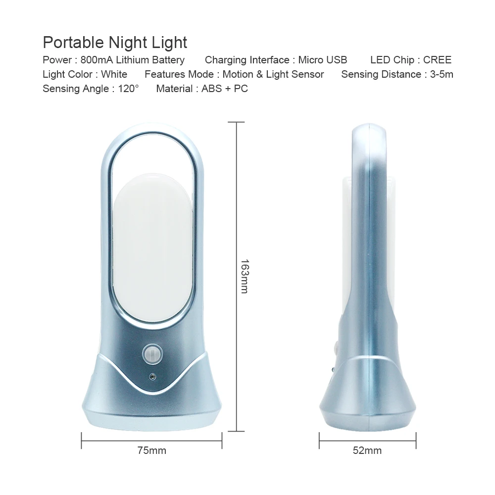 Перезаряжаемый портативный светодиодный ночник для спальни PIR Mition сенсор