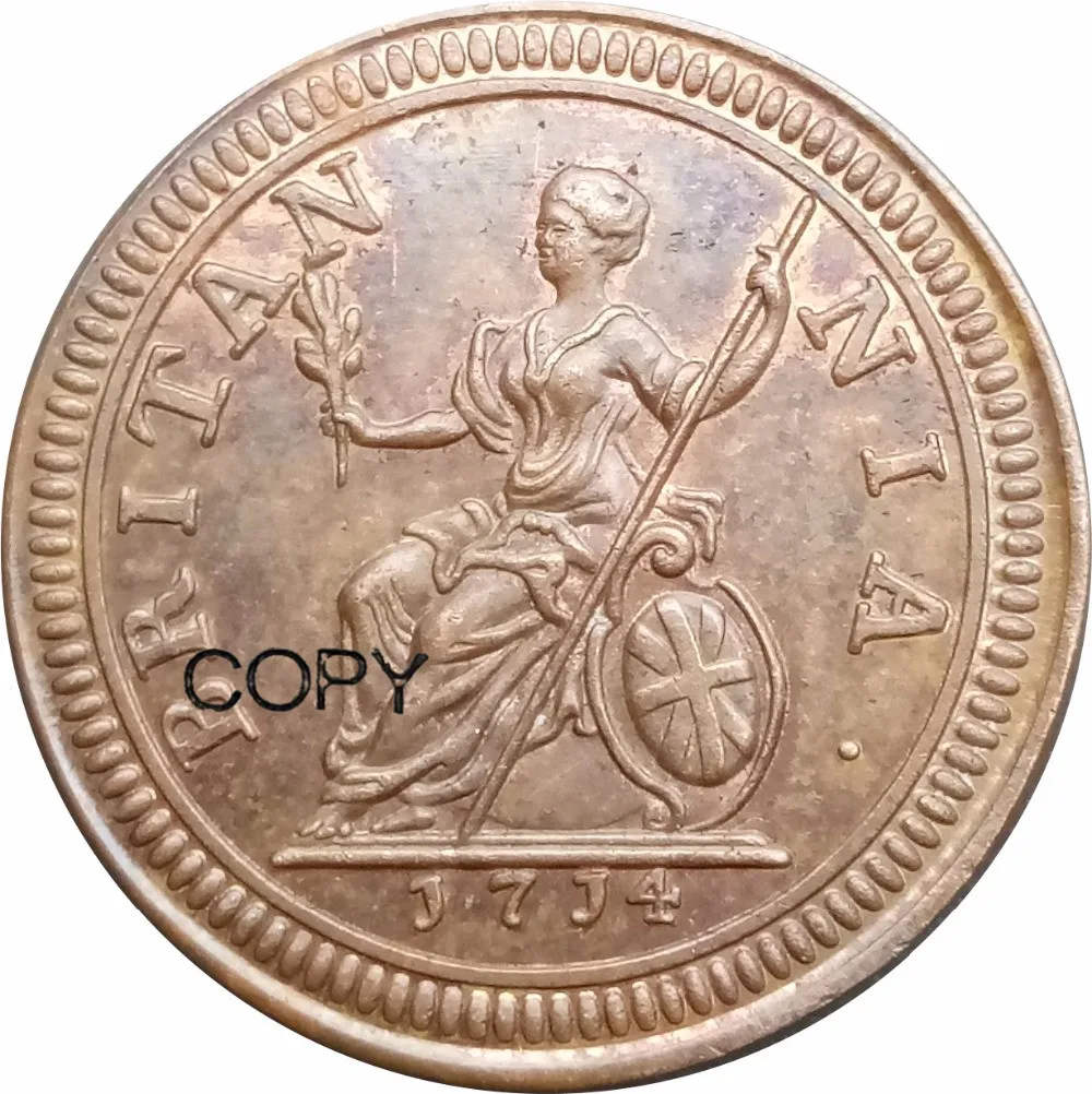 

1714 United Kingdom 1 Farthing Anne Red Copper Copy Coins