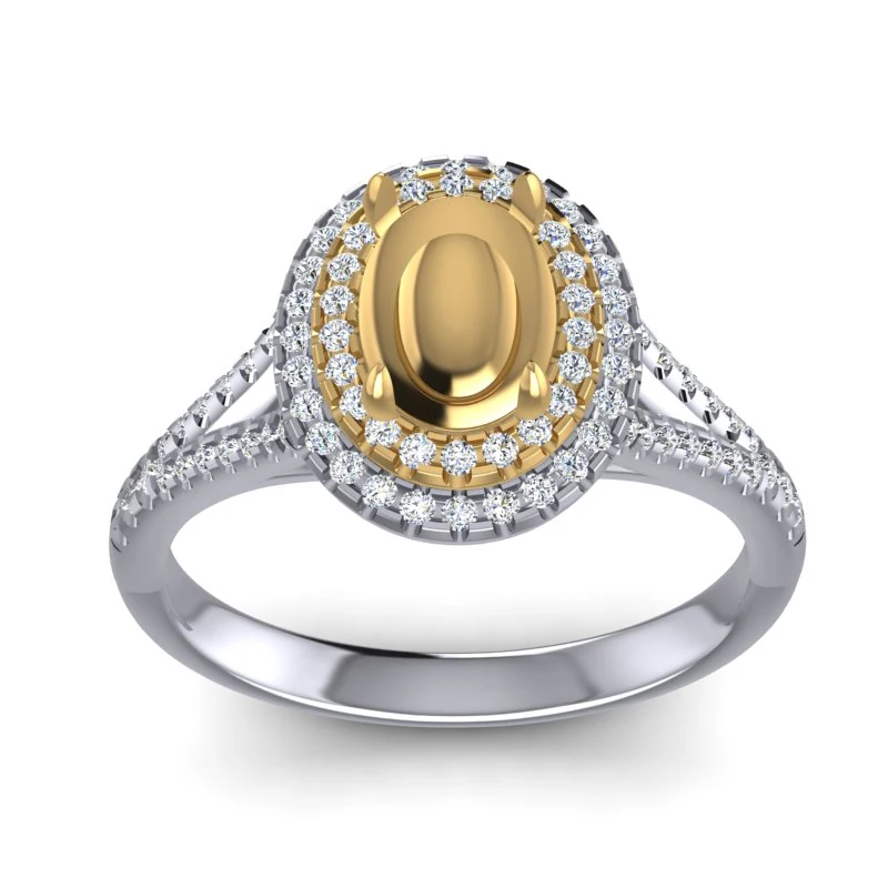 Caimao 14k белое и желтое золото 5x7 мм Овальный 0.36ct Сплит хвостовик двойной Halos