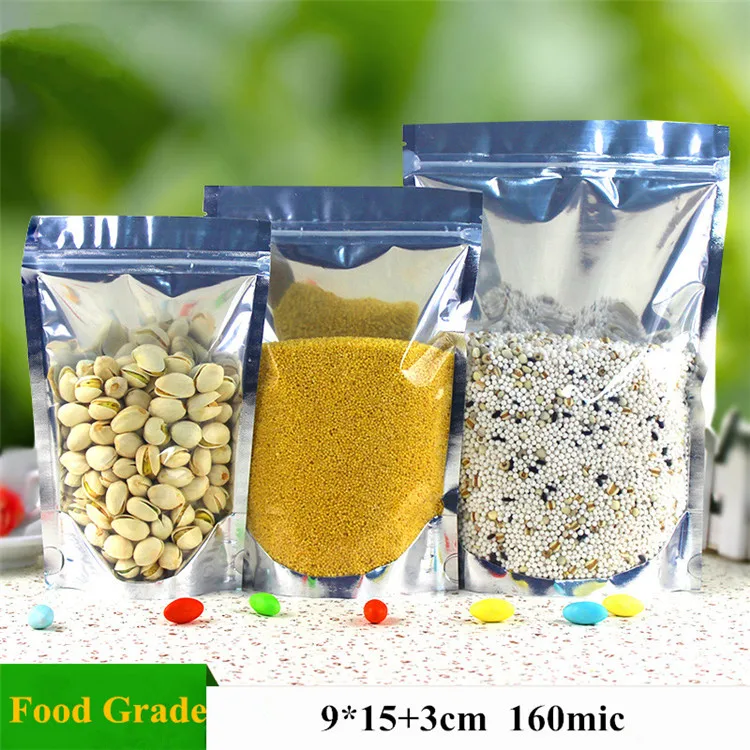9*15+3cm Small Half Clear Aluminum Foil Ziplock Bag Stand Up Food Packaging Bags Self Seal Snack/Dried Fruit/Nuts Storage | Дом и сад