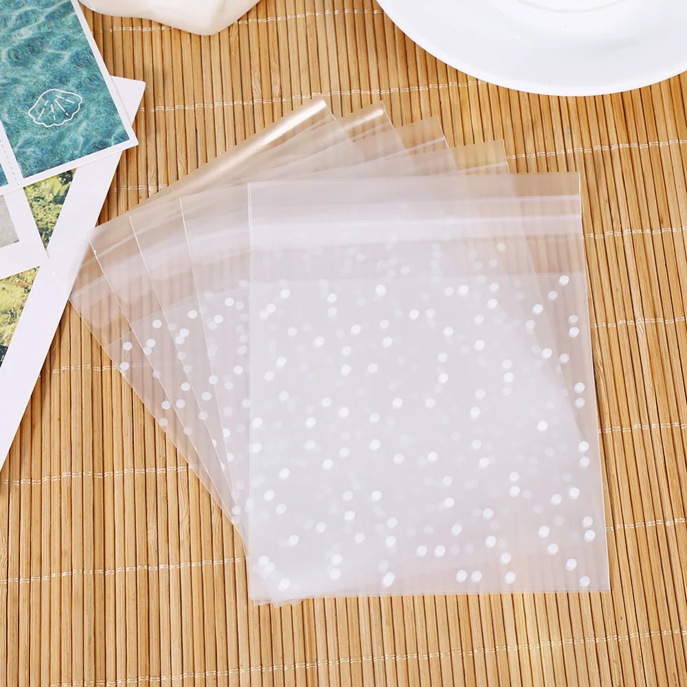 100 шт./лот пакеты для печенья конфет в белый горошек матовый пластиковый