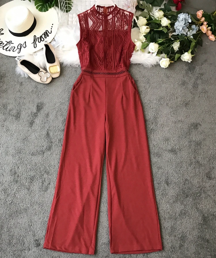 Женские комбинезоны в европейском стиле ALPHALMODA Ажурные кружевные без рукавов с