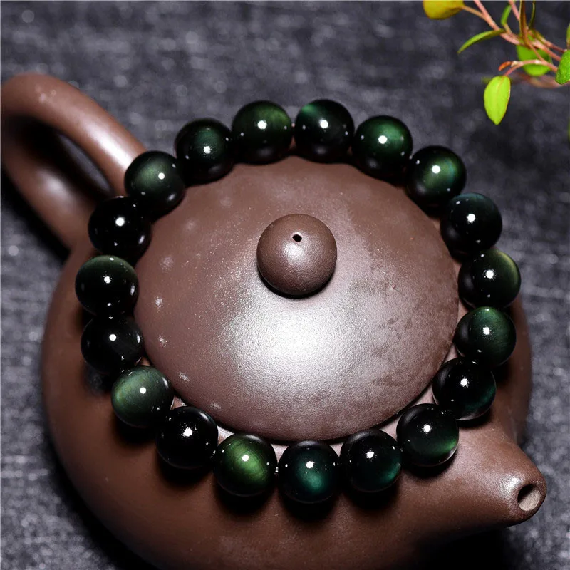 Высокое качество 100% натуральный обсидиан бусы браслет для женщин мужчин