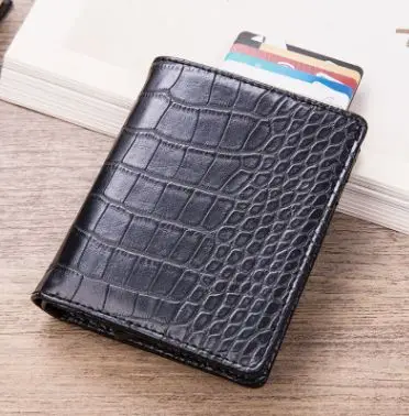 black alligator pu Автоматическая банковский идентификатор держатель для карт s Алюминий для мужчин RFID Блокировка Кошелек из искусственной кожи кредитные держатель для карт несканированные дорожные карты кошельки - Цвет: black alligator pu