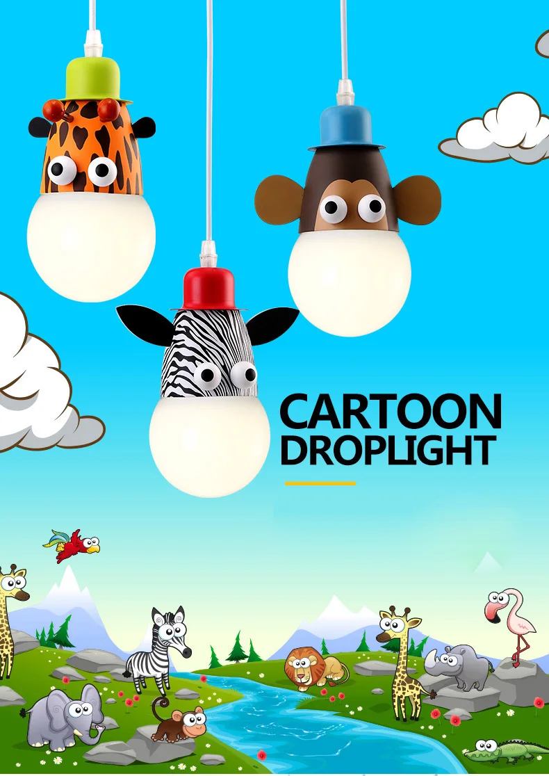 Детская Спальня Мультфильм подвесной светильник Mokey girраф Зебра светодиодный