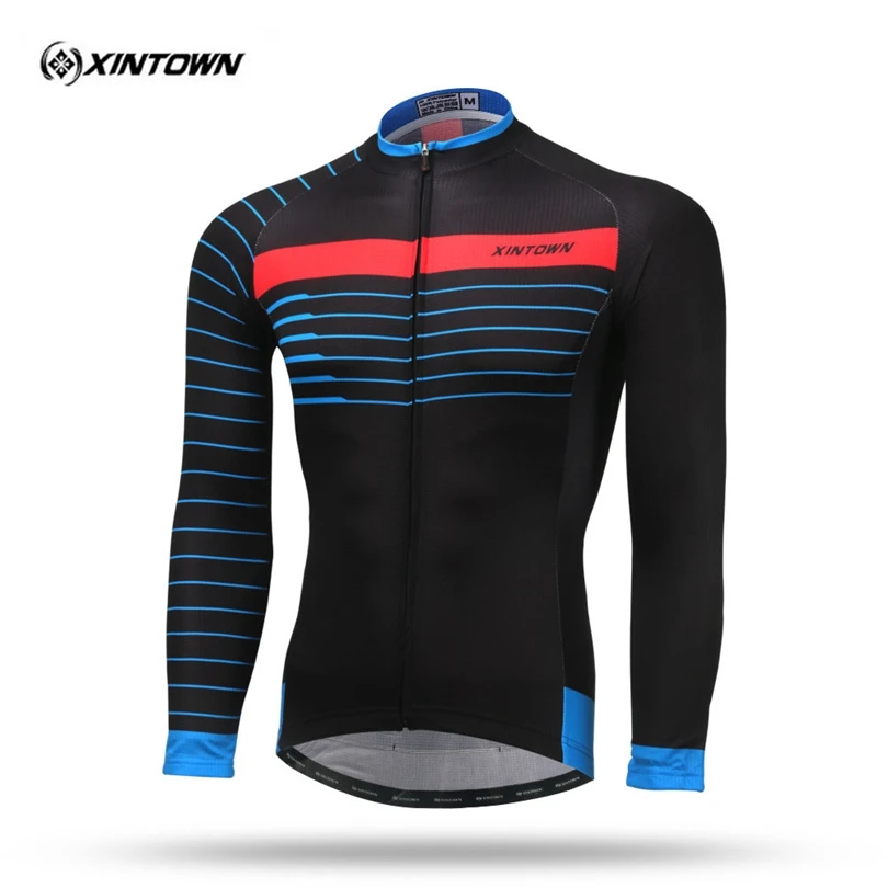 

XINTOWN Black long Sleeve Thermal Fleece Men Cycling Jersey Winter Ciclismo Bike Bicycle Racing Sport Clothing MTB Bike Jersey