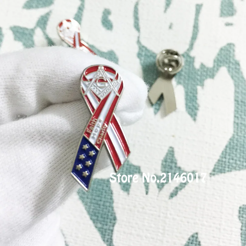 50pcs Custom Pins US Flag Faith Hope Charity Masonic Lapel Pin Enamel Brooch Freemason Cancer Awareness Ribbon Badge | Дом и сад
