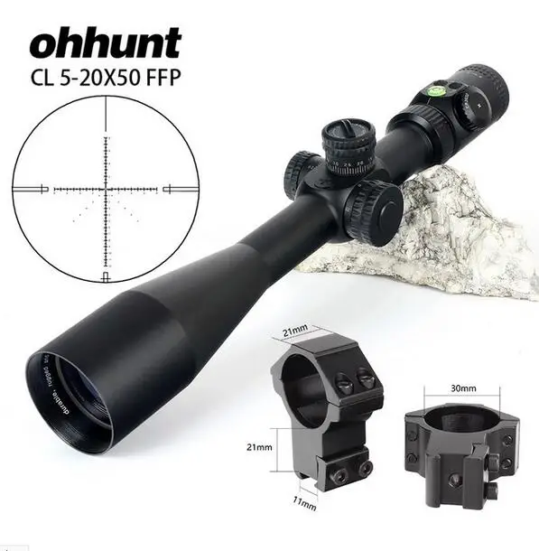 with Dovetail Rings Ohhunt CL 5-20X50 FFP первый фокальный самолет охотничий прицел боковой Параллакс стекло гравированное сетка замок сброс область с пузырьковым уровнем - Цвет: with Dovetail Rings