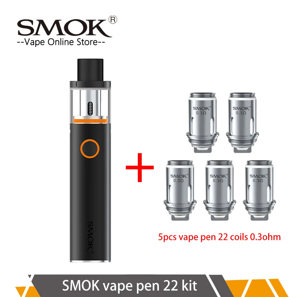 Электронных сигарет SMOK Vape ручка 22 комплект с 5 шт 0.3ohm vape катушки встроенный 1650 мА/ч