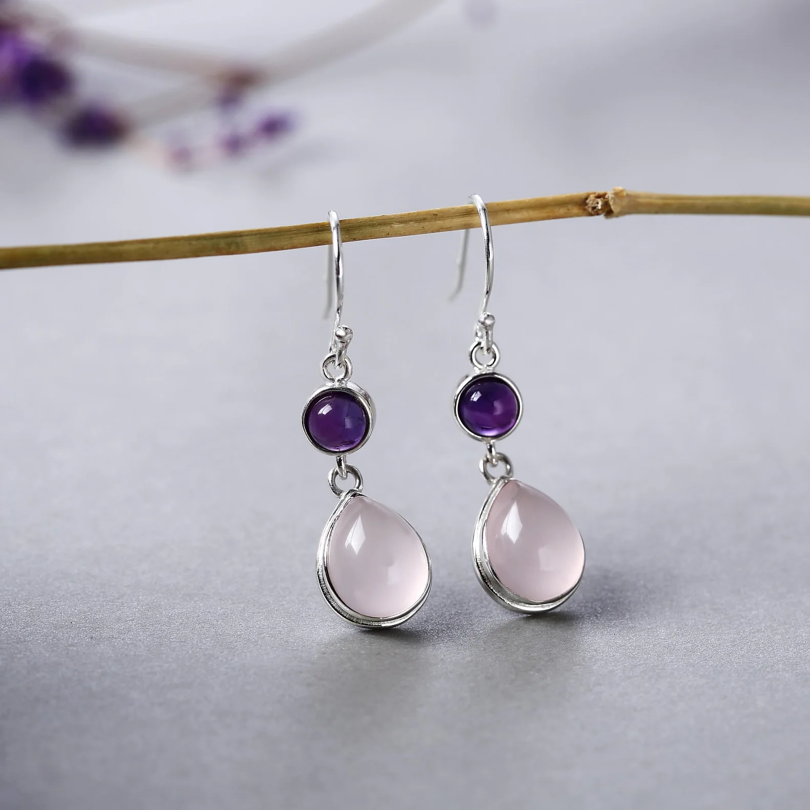 BOCAI S925sterling серебряные серьги капли натуральный кристалл аметиста Женская мода