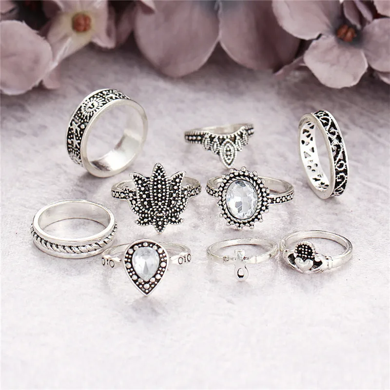 Женское Винтажное кольцо Bague Femme богемное с геометрическим цветком и кристаллами