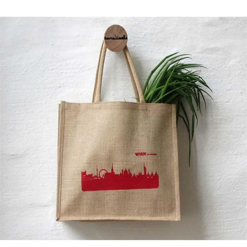 500 шт./лот тотализатор джутовых Гессе сумки многоразовые джут сумки на плечо заказной печати логотипа для объявления