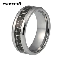tungsten wedding band for men women polish shiny with bevel edges black carbon fiber inlay fashion ring tungsten carbide