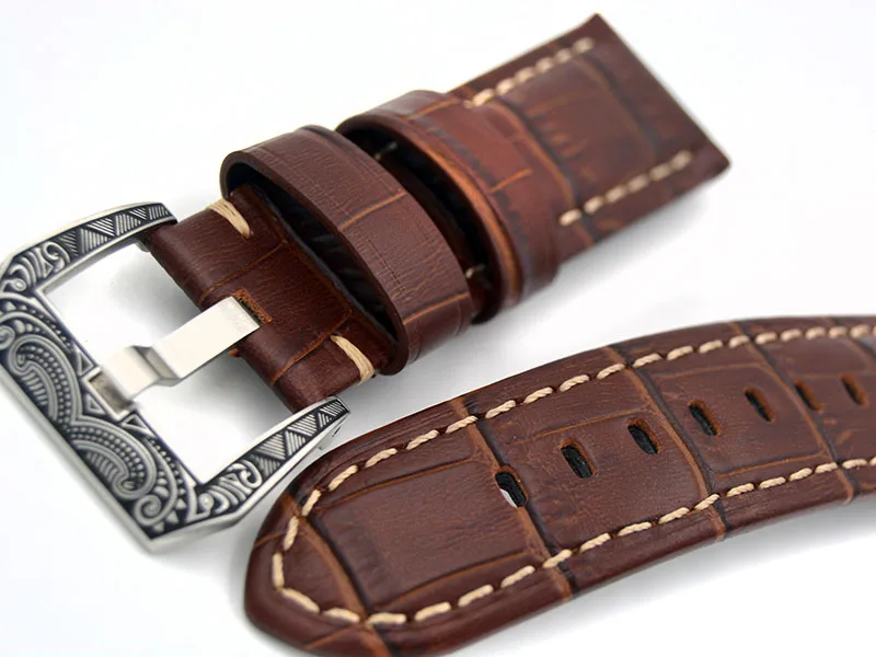 

Handmade Retro Genuine Leather Watch Band Strap for P Watch 22mm/ 24mm With Silver Stainless steel Buckles