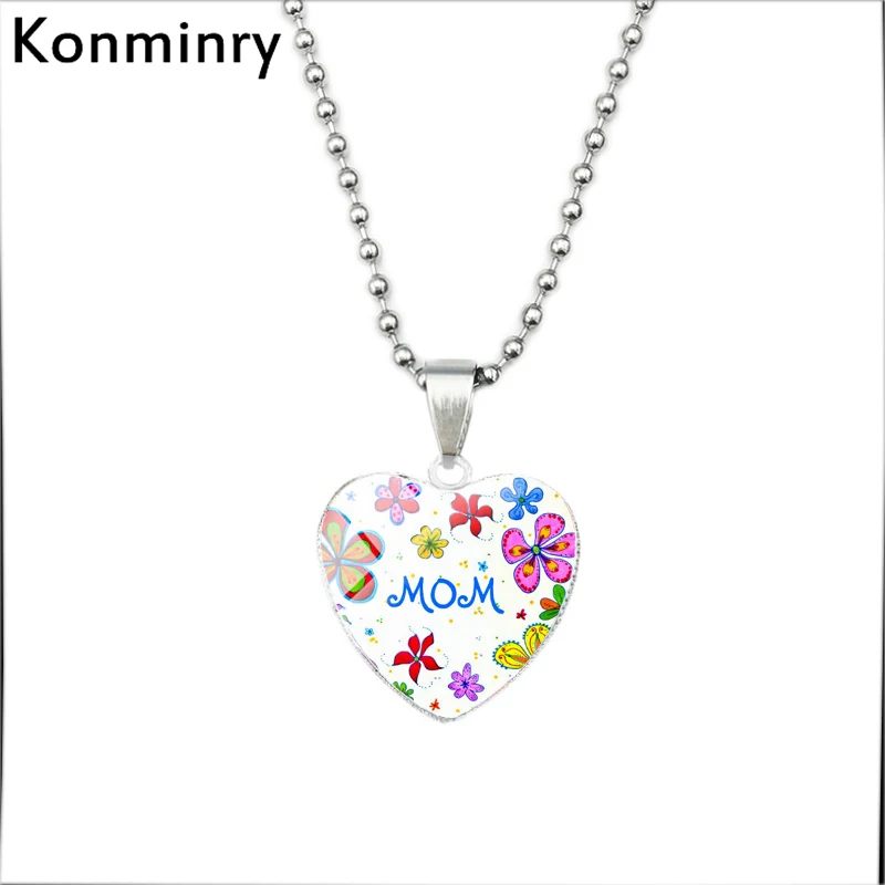 15 Ожерелье в форме сердца Konminry, Лучшая Мама, я люблю тебя, французский стеклянный купольный кулон, серебряные бусы, ожерелье для женщин, подарок на день матери - Окраска металла: 15