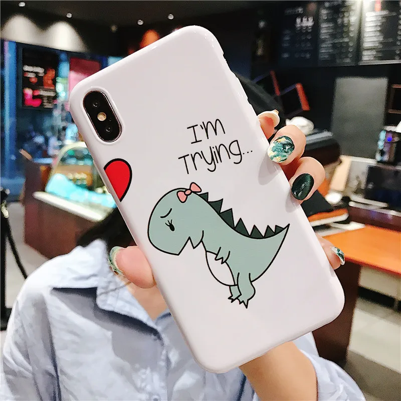 Мультяшная веселая маленькая динозавриха для iPhone 6 6S 7 8plus X Xs Xr Xsmax парная мягкая защитная оболочка для мобильного телефона.
