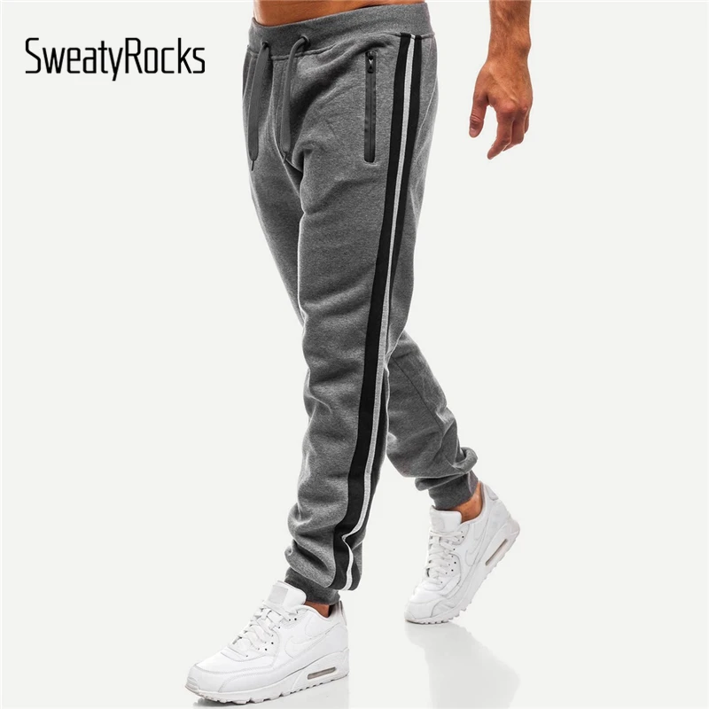 SweatyRocks мужские полосатые боковые брюки с завязками на талии уличная Зауженные спортивные брюки модные повседневные серые брюки и брюки