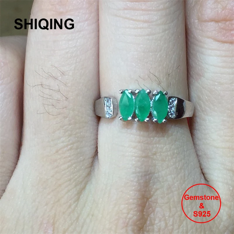 

SHIQING подлинный драгоценный камень 3 шт. 3*6 мм Роскошные изумрудные серебряные кольца