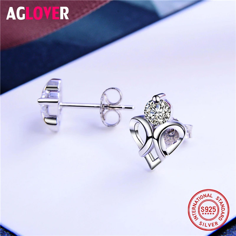 Женские серьги-сердечки AGLOVER роскошные серьги из серебра 925 пробы с кубическим