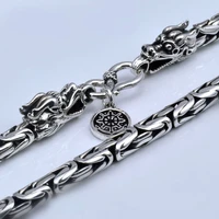 925 thai silver long chain necklace handmade chinese dragon long link cross chain fish skin pattern necklace 47 to 55cm hy
