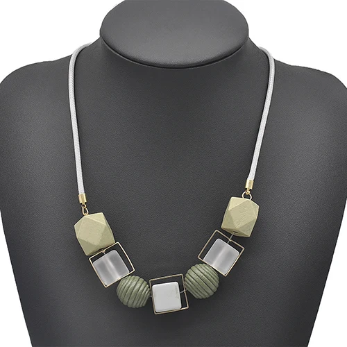 green Новинка 3 sytles женское ожерелье массивное ожерелье s& Кулоны деревянные бусины Геометрическая веревка Китай ожерелье модные украшения - Окраска металла: green