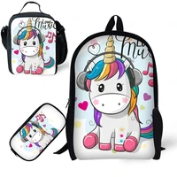 school 3pcsset 17 inch book bag with pencil case lunch bag kids bagpacks for students mochila bagpack unicorn design