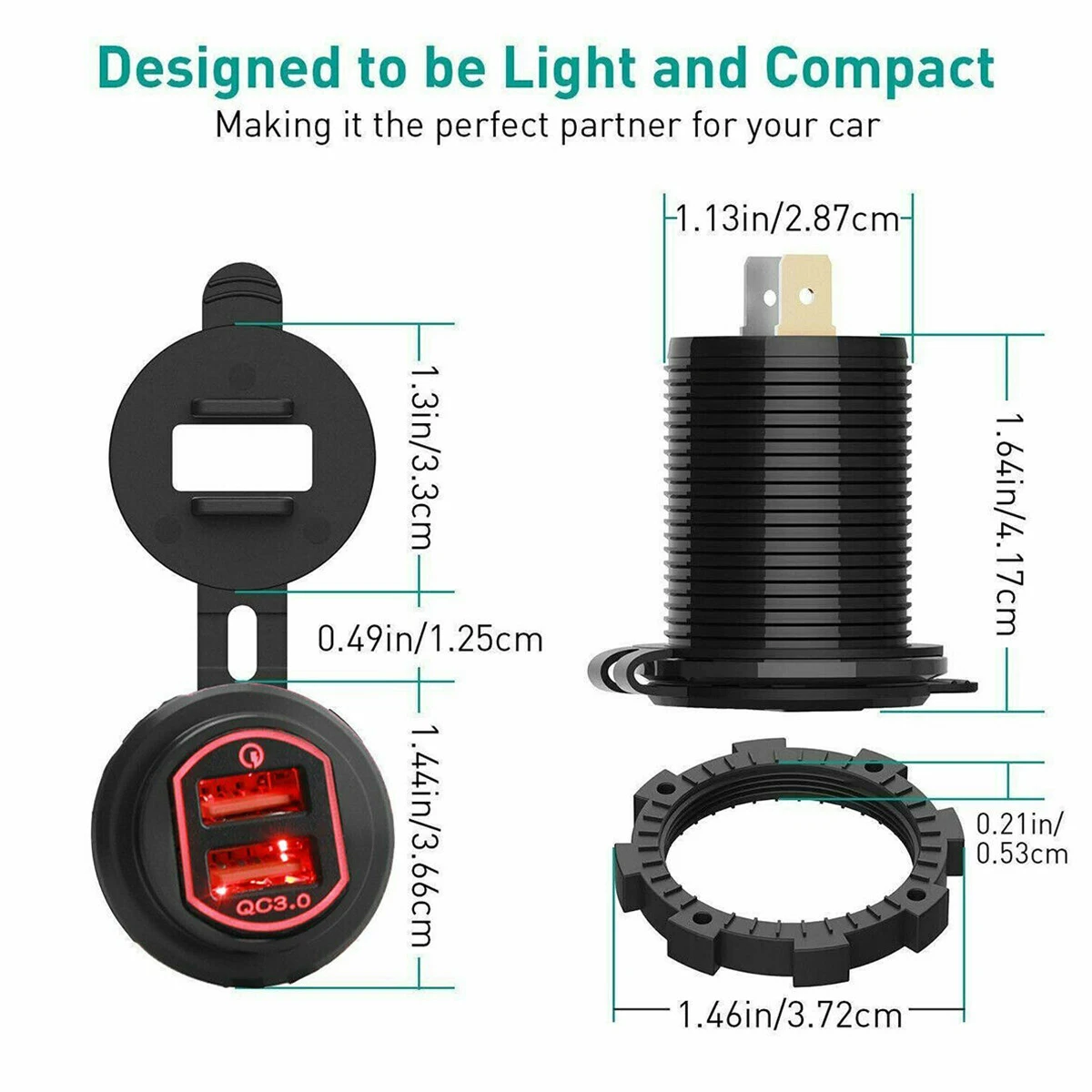 Зарядное устройство с двумя USB алюминиевыми розетками, розетка с цифровым вольтметром QC 3,0, usb-порт, светодиодный измеритель напряжения для автомобиля, мотоцикла