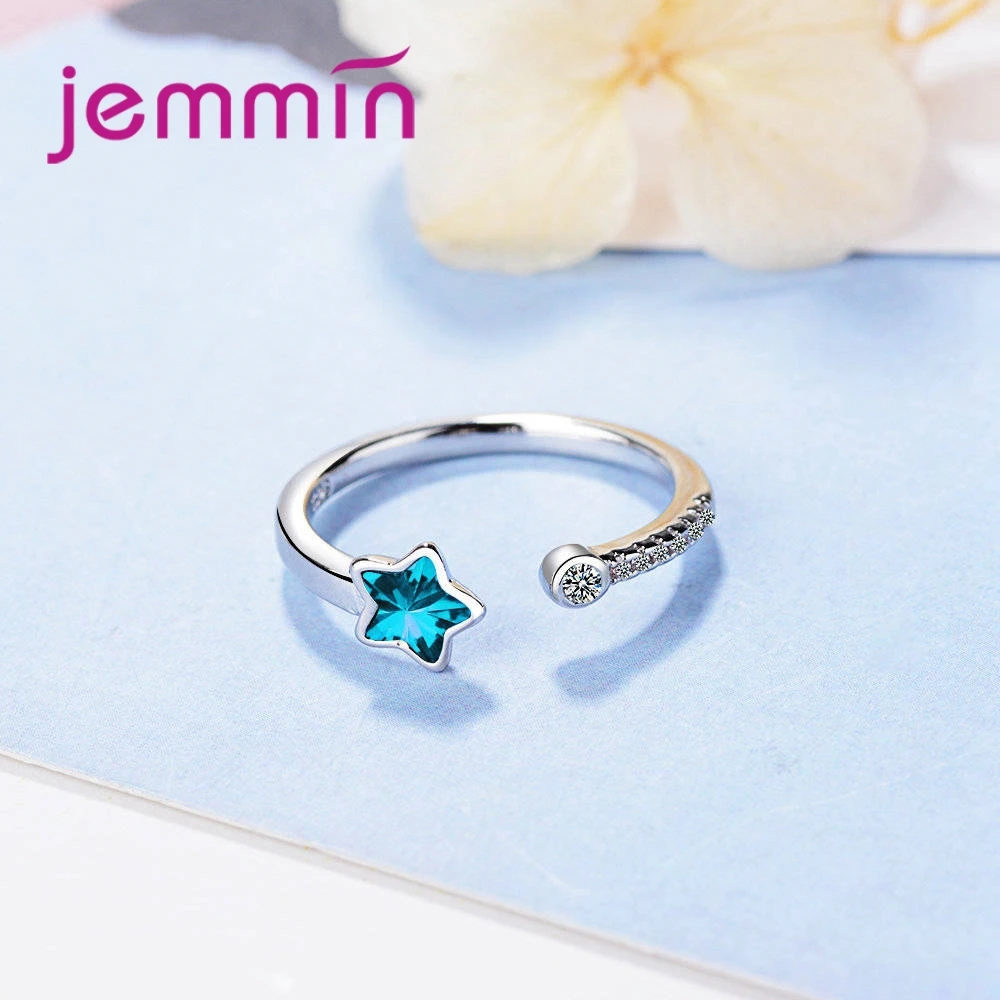 New Fashion Luxury 925 Sterling Silver Blue Crystal Zircon Female Simple Adjuatable Rings For Women Dress Party | Украшения и