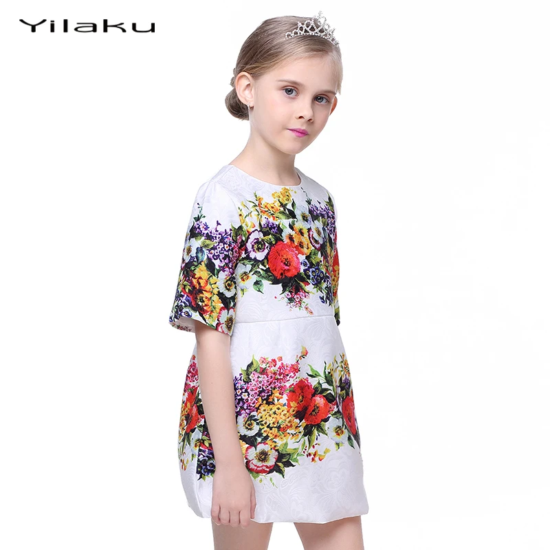 Yilaku Girls Dress Spring Girl Clothes Flowers Kids Dresses Half Sleeve Princess Dobby Clothing CA304 | Детская одежда и обувь