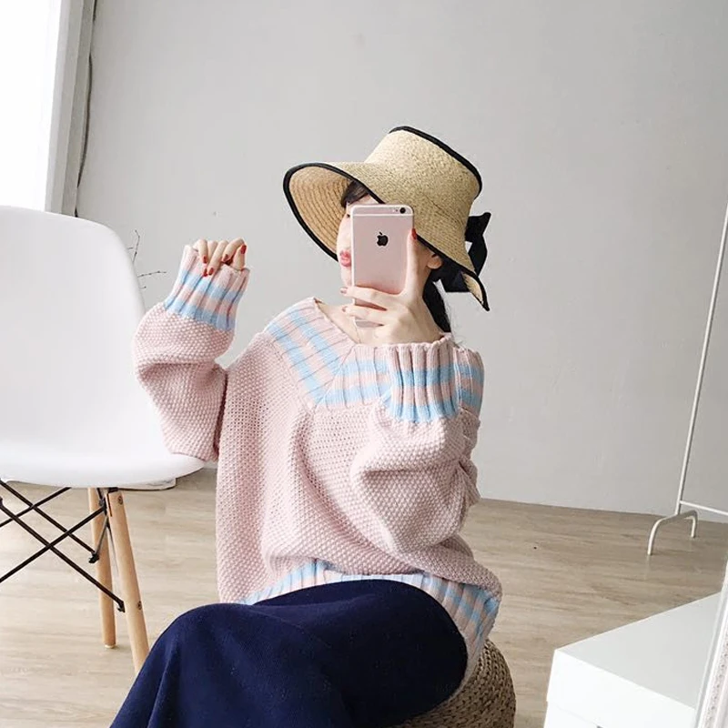 Женский свитер с треугольным вырезом свободный в Корейском стиле осенне-зимний