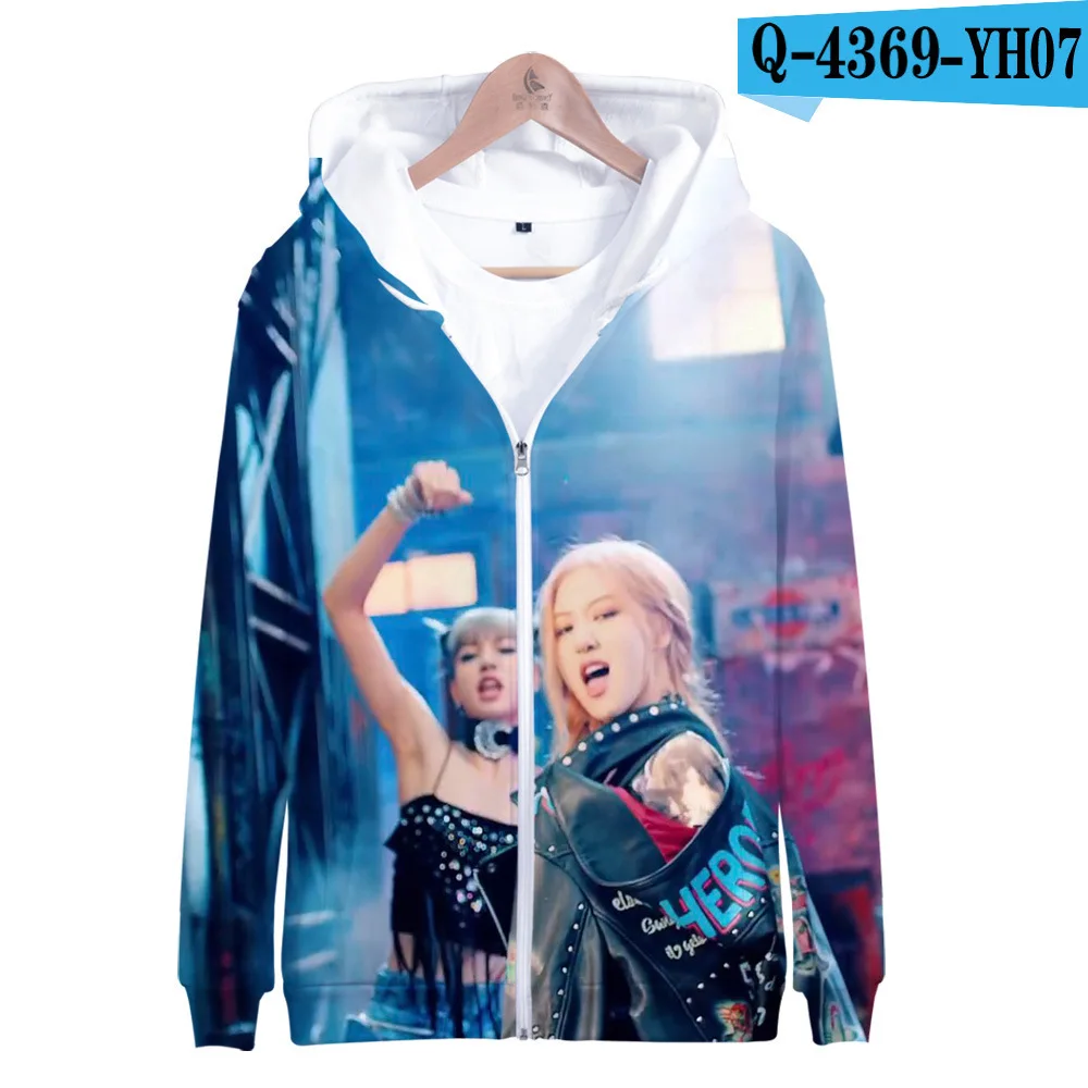 KPOP BLACKPINK толстовка на молнии с 3D принтом в Корейском стиле, черный, розовый, KILL THIS LOVE Album, для мужчин и женщин, в стиле хип-хоп, свитшот на молнии с капюшоном, верхняя одежда - Цвет: B